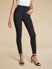 Jean skinny taille haute à coutures en V - Noir - 6