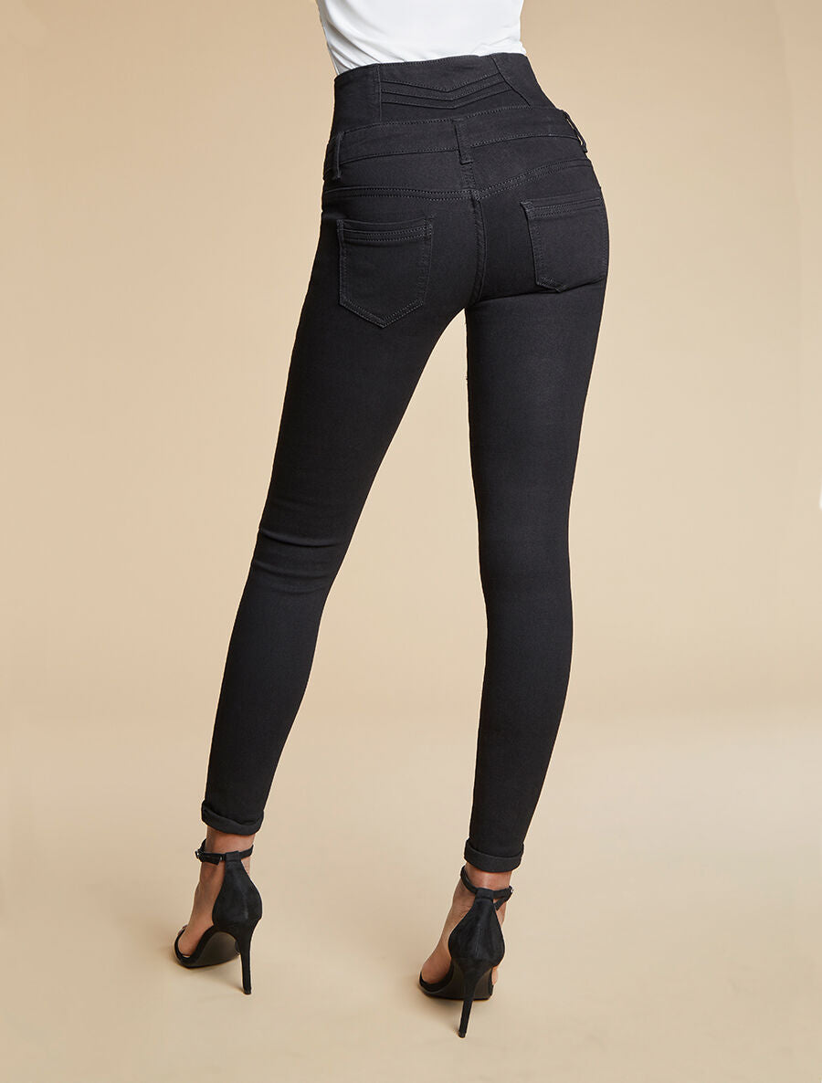 Jean skinny taille haute à coutures en V - Noir - 2