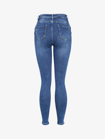 Jean skinny taille haute à déchirures - Bleu denim - 2