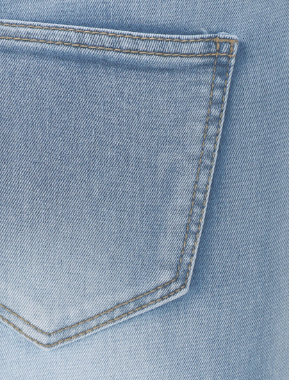 Jean slim délavé à taille haute boutonnée - Bleu clair - 3