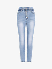 Jean slim à taille empire élastiquée - Bleu - 4