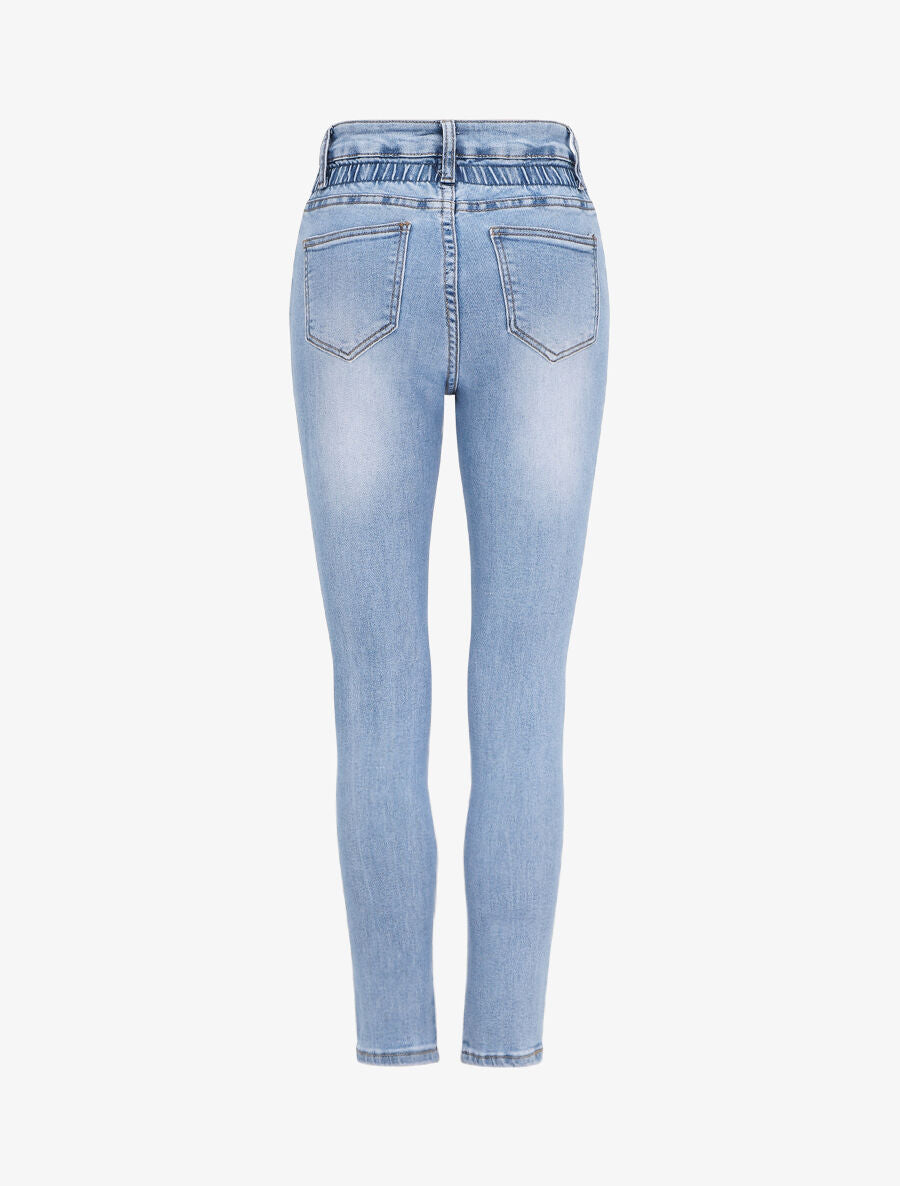 Jean slim à taille empire élastiquée - Bleu - 2