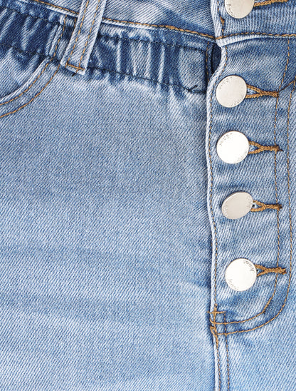 Jean slim à taille empire élastiquée - Bleu - 3