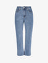 Jean mom fit à bas légèrement effiloché - Bleu denim - 1
