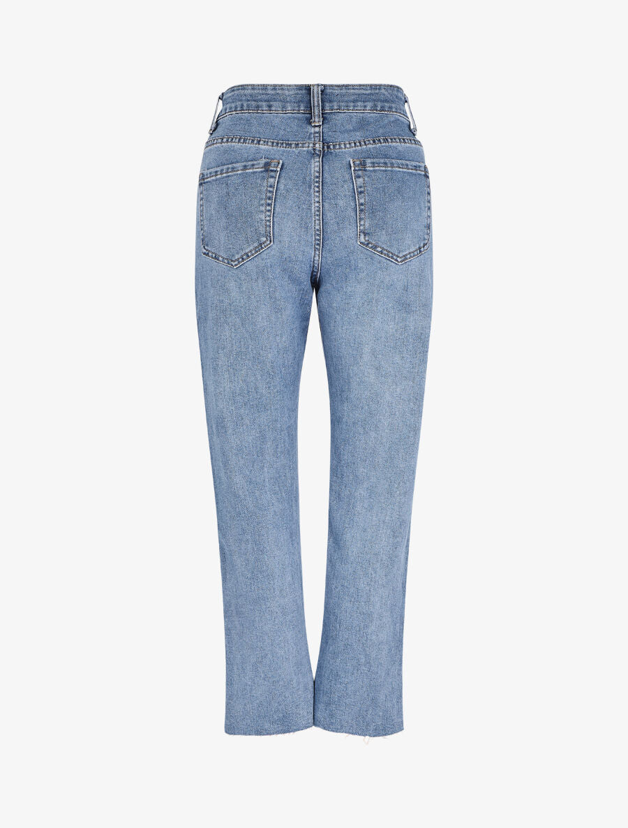 Jean mom fit à bas légèrement effiloché - Bleu denim - 2