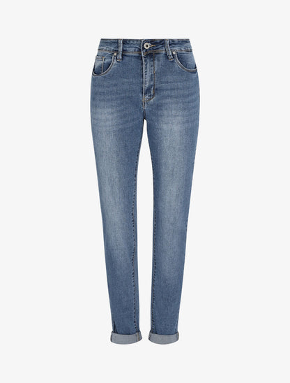 Jean push up coupe slim à revers - Bleu denim - 4