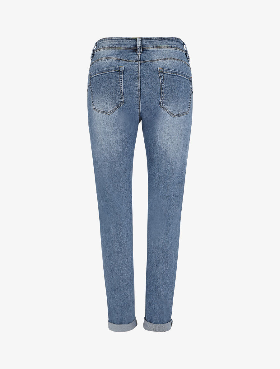 Jean push up coupe slim à revers - Bleu denim - 2