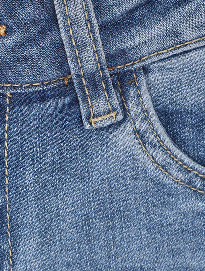 Short en jean droit à ourlets - Bleu - 3