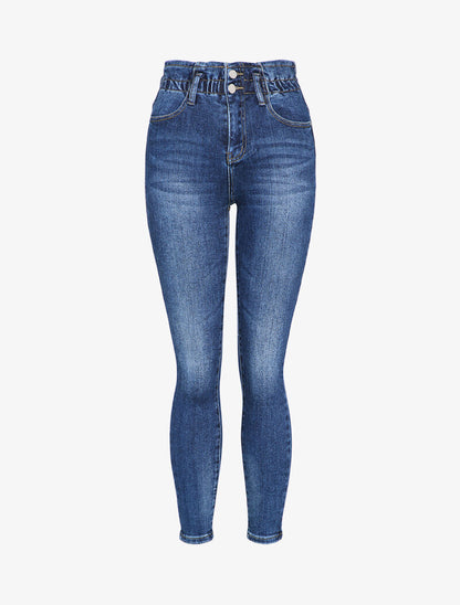 Jean skinny paperbag taille haute - Bleu denim - 3