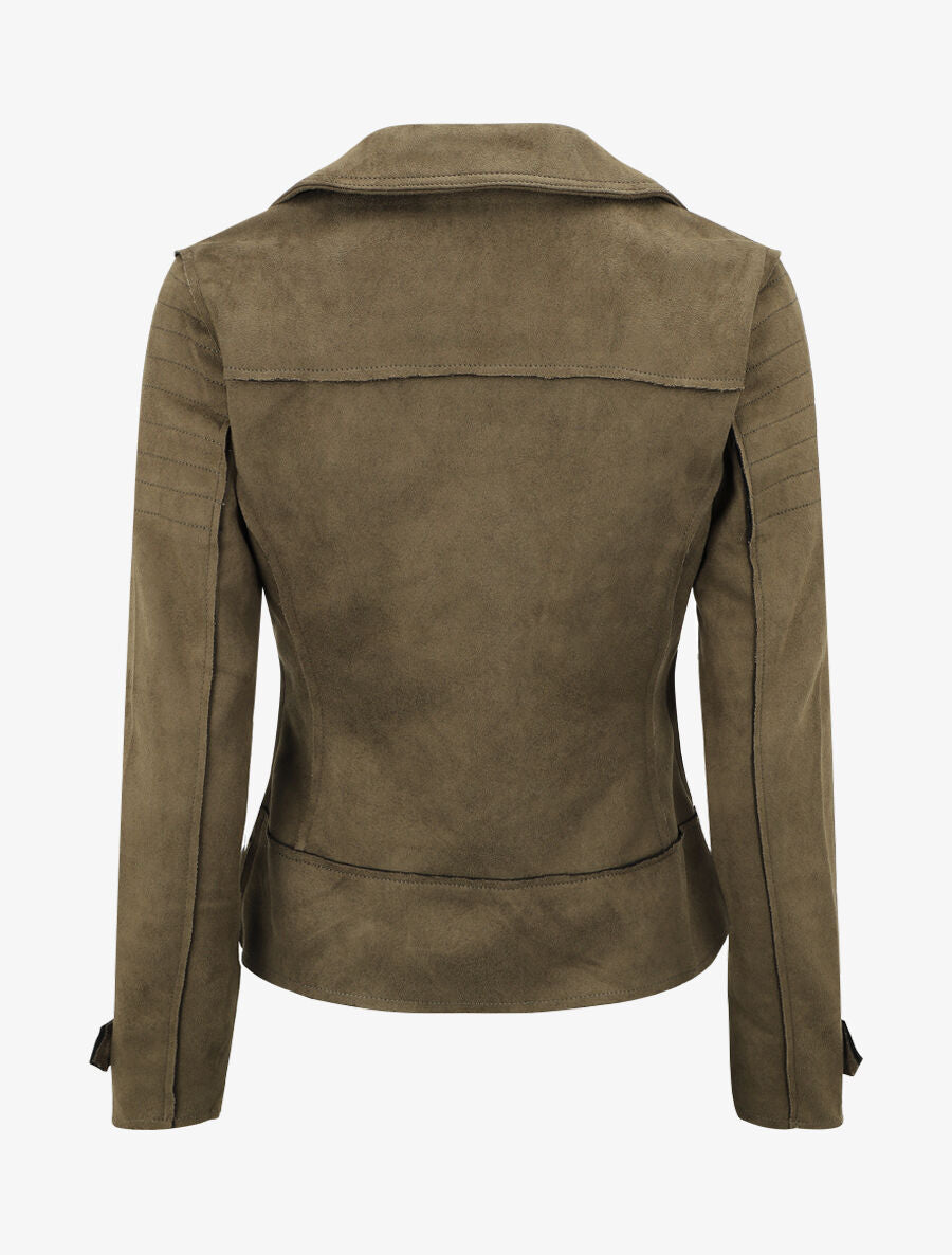 Veste style perfecto effet daim - Kaki - 2