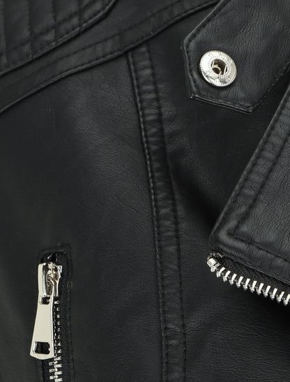Veste en simili col montant - Noir - 3