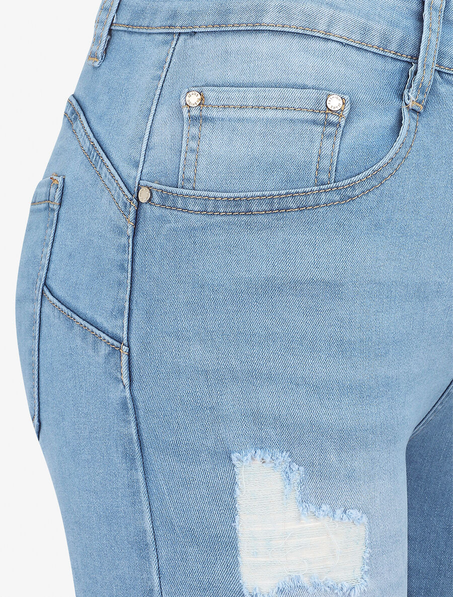 Bermuda push up en jean déchiré - Bleu clair - 3