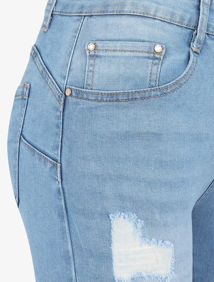 Bermuda push up en jean déchiré - Bleu clair - 3
