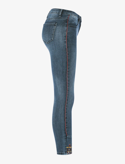 Jean à liseré et bords brodés - Denim foncé - 3