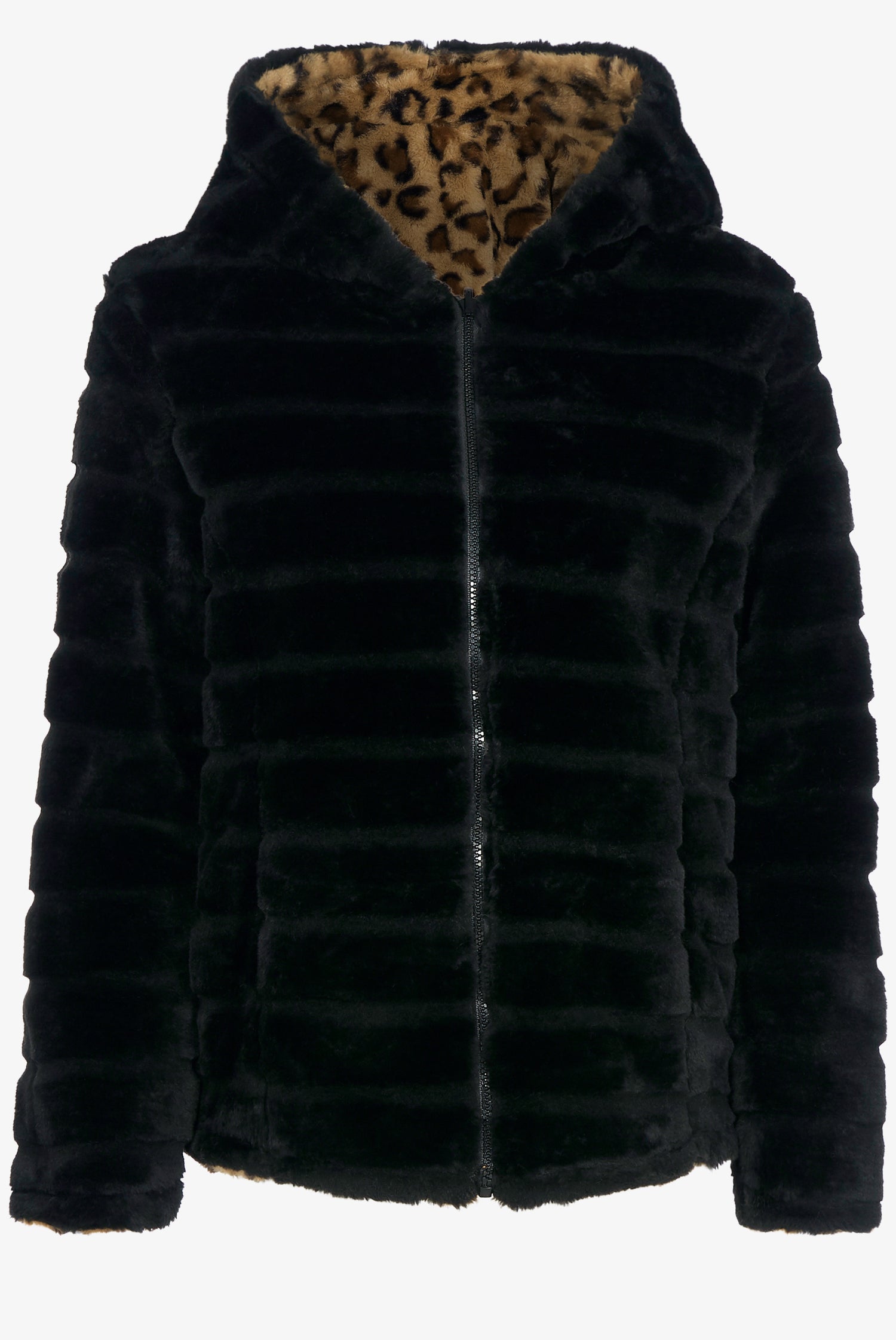 Manteau court réversible en fourrure synthétique - Noir - 1