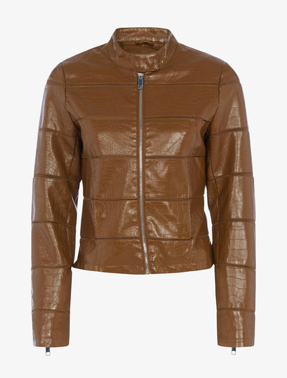 Veste effet croco à coutures ajourées - Marron - 3