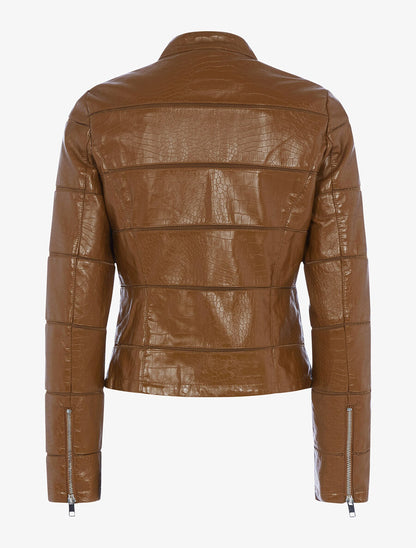 Veste effet croco à coutures ajourées - Marron - 2