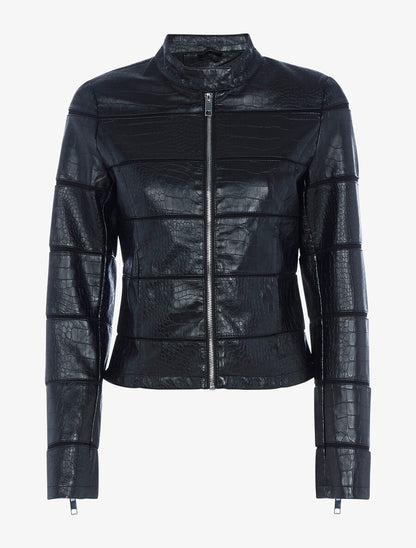 Veste effet croco à coutures ajourées - Noir - 3