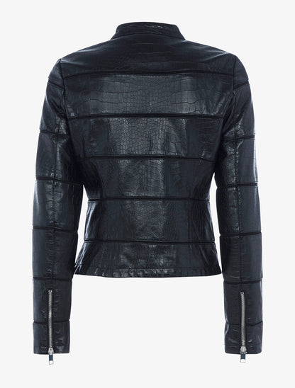 Veste effet croco à coutures ajourées - Noir - 2