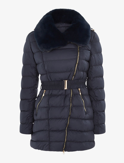 Doudoune matelassée zip en biais - Marine - 1