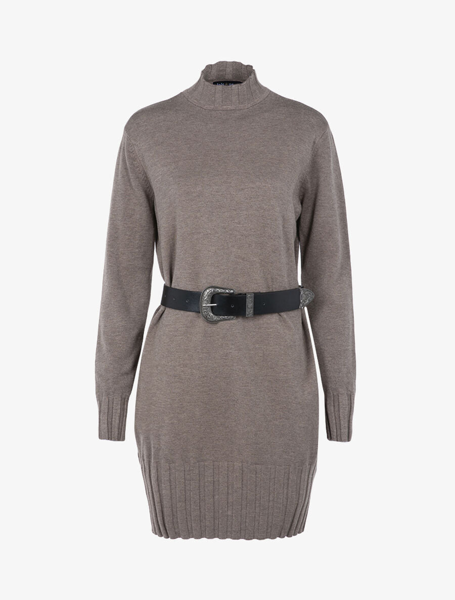 Robe-pull stretch coupe boule - Taupe - 1