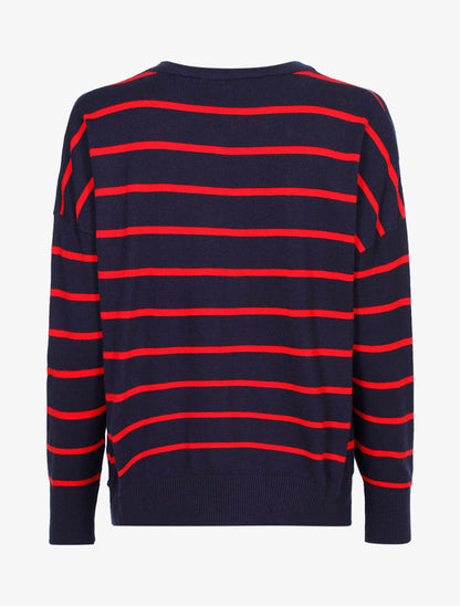 Pull coupe loose à rayures - Marine/rouge - 2