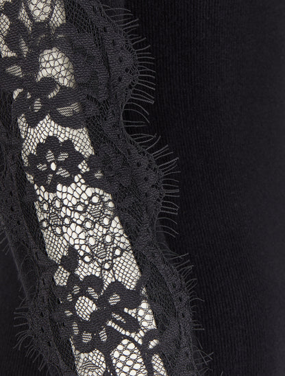 Pull col bateau à manches détail dentelle - Noir - 3