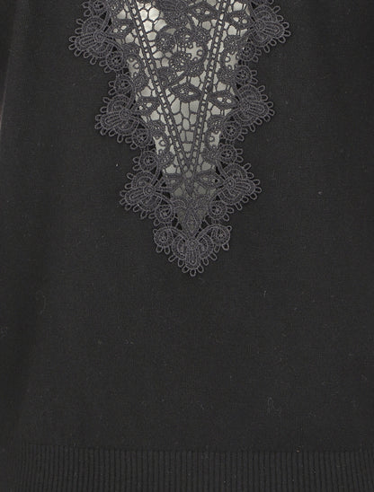 Pull à dos en V ouvert en crochet stylisé ajouré - Noir - 3