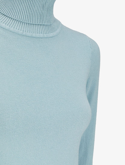 Pull basique à col roulé - Bleu ciel - 3