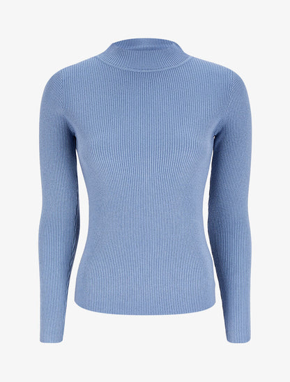 Pull col montant côtelé - Bleu - 1