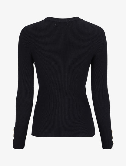 Pull côtelé basique à poignets boutonnés - Noir - 2
