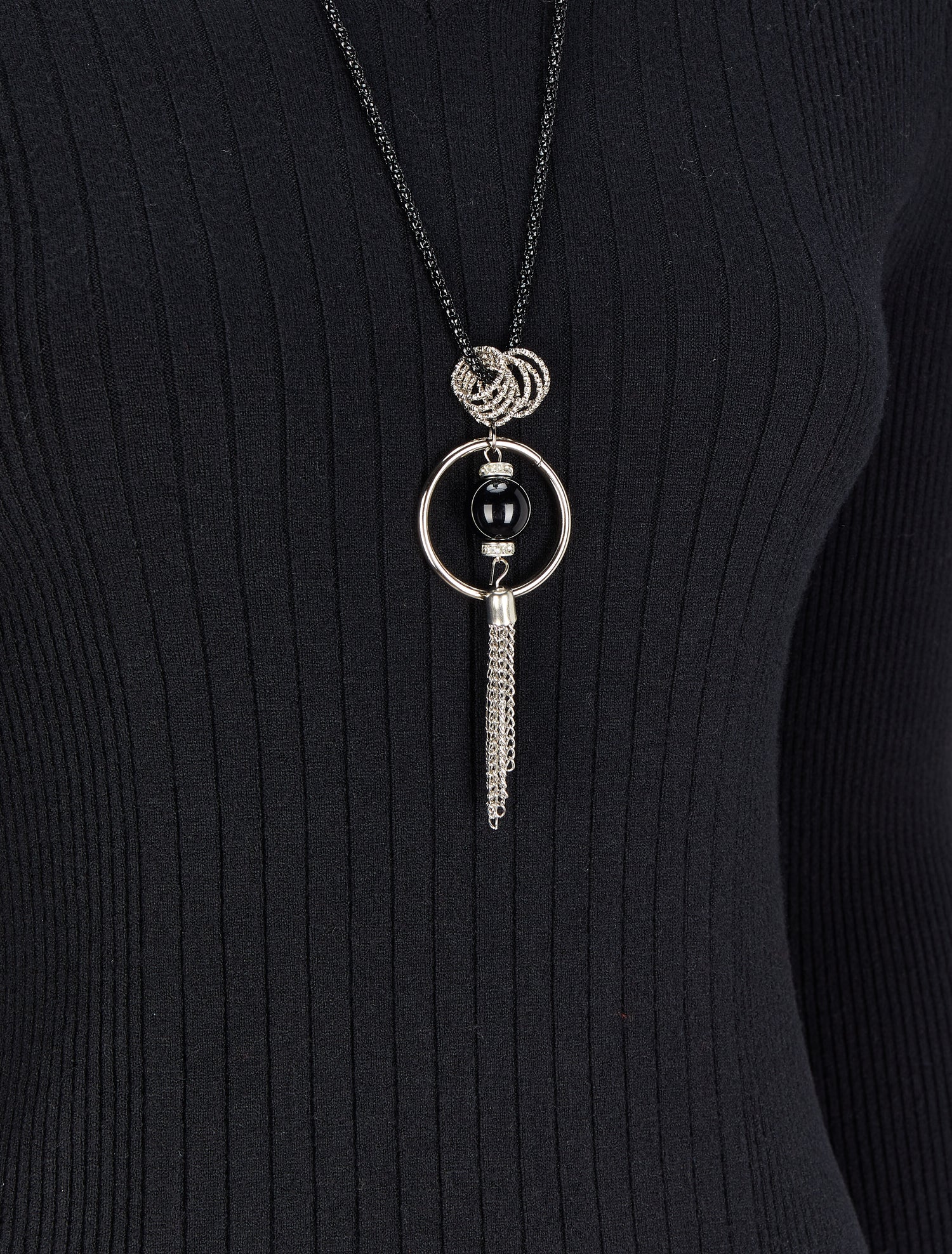 Pull côtelé à col V - Noir - 3