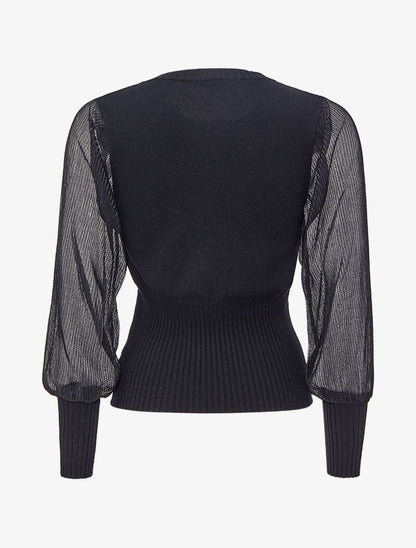 Pull à manches accordéon transparentes - Noir - 2