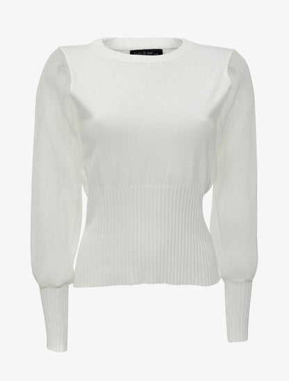 Pull à manches accordéon transparentes - Blanc - 1