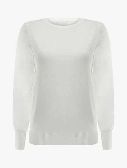 Pull à manches bouffantes en voile transparent - Blanc - 1