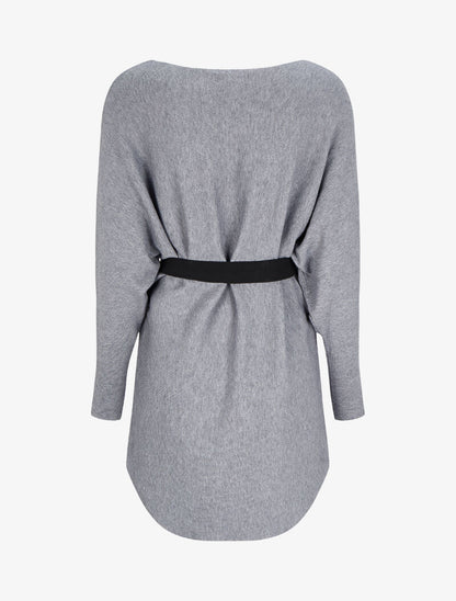 Tunique en maille à manches dolman et col bateau - Gris chiné - 2