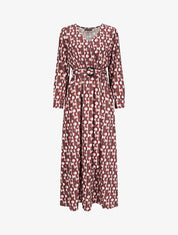 Robe longue imprimé pois stylisés - Lie de vin - 1