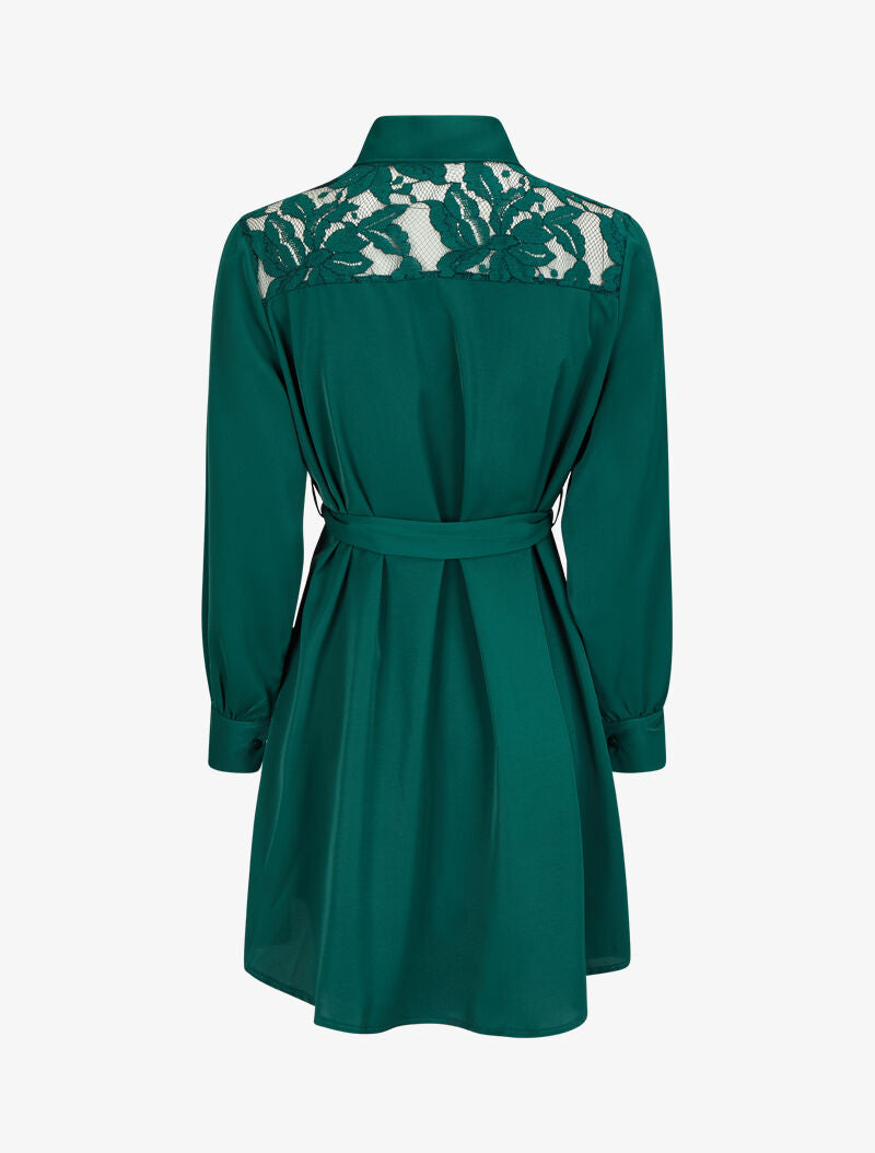Robe chemise ample à épaules en dentelle - Vert sapin - 2
