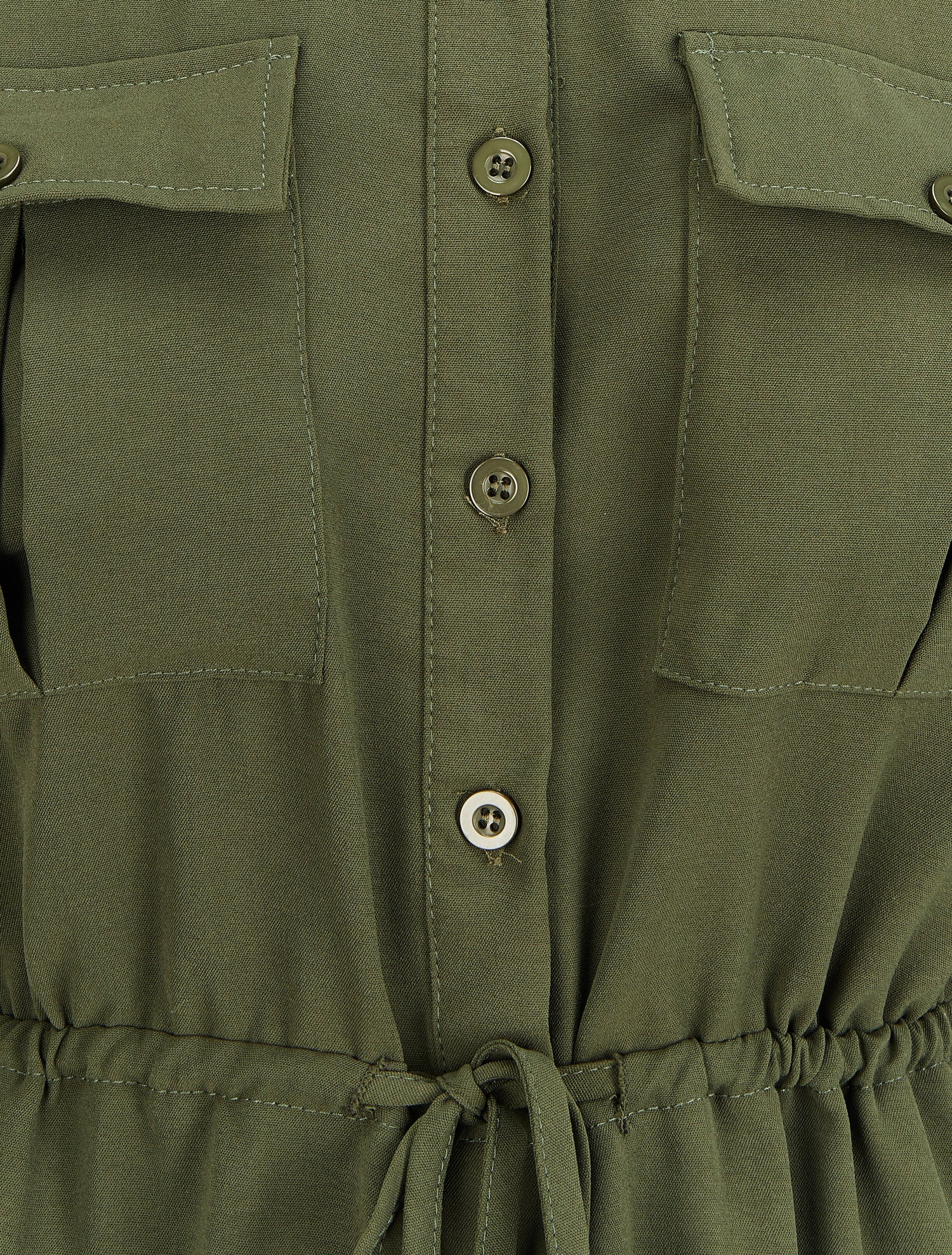 Robe chemise mi-longue à lien à nouer - Kaki - 3