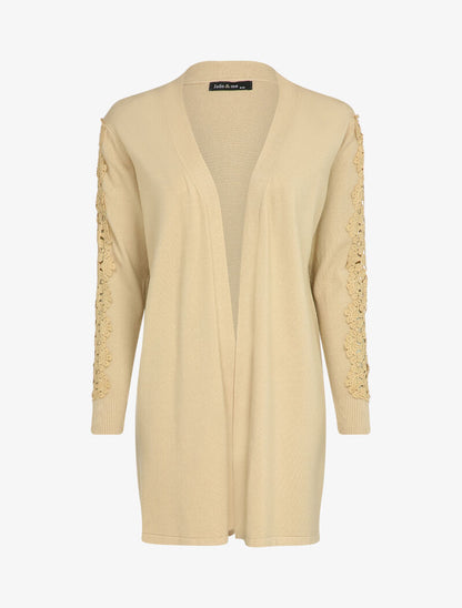 Gilet long à manches à empiècement brodé - Beige - 5