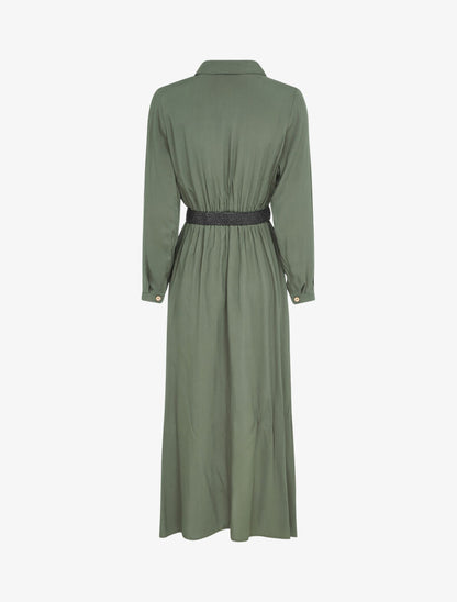 Robe longue à plis accordéons - Kaki - 2