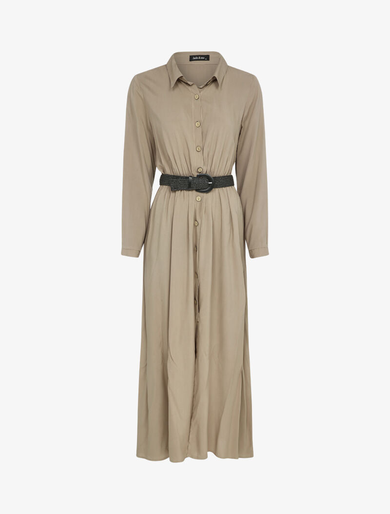 Robe longue à plis accordéons - Beige - 4