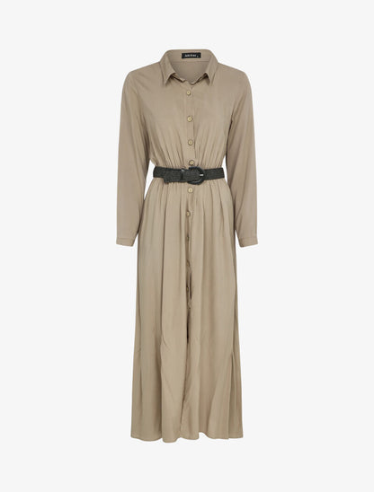 Robe longue à plis accordéons - Beige - 4