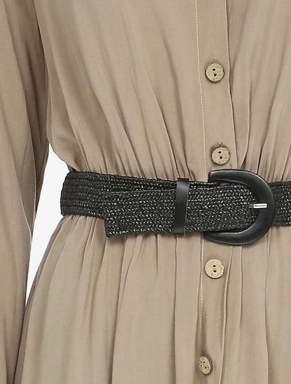 Robe longue à plis accordéons - Beige - 3