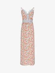 Robe longue fleurie et à fines broderies - Orange - 1