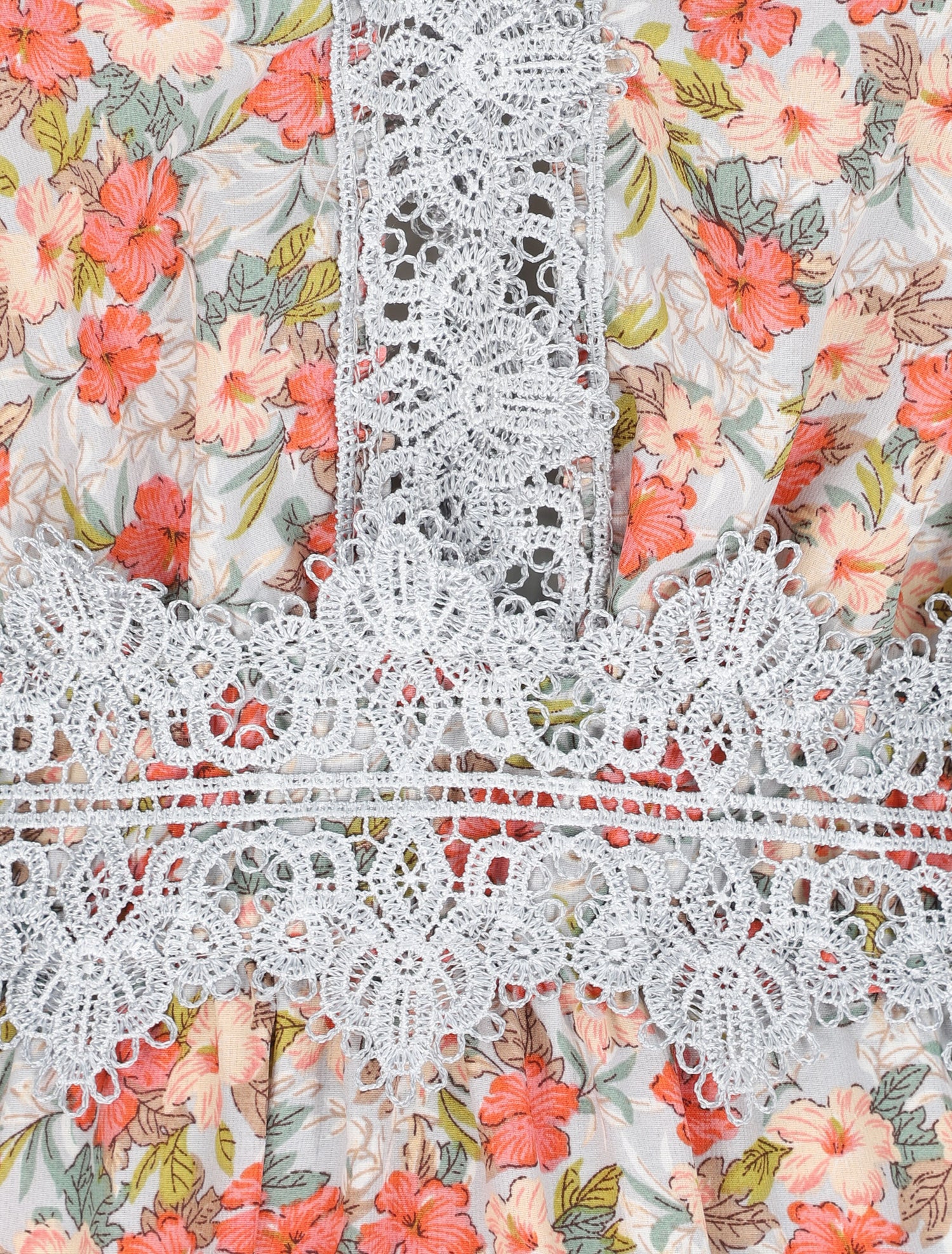 Robe longue fleurie et à fines broderies - Orange - 3