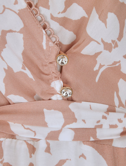 Robes longues à motifs fleurs graphiques - Rose/blanc - 3