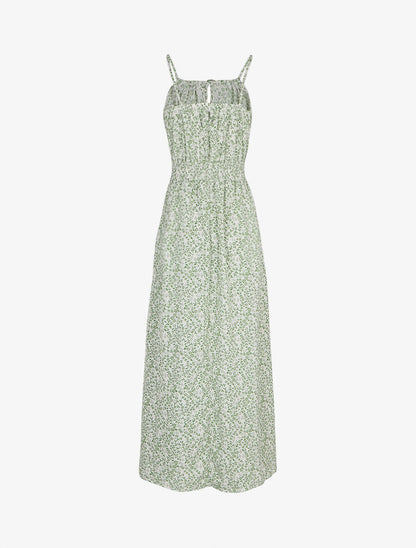 Robe longue à motifs fleuris et taille brodée - Vert d&
