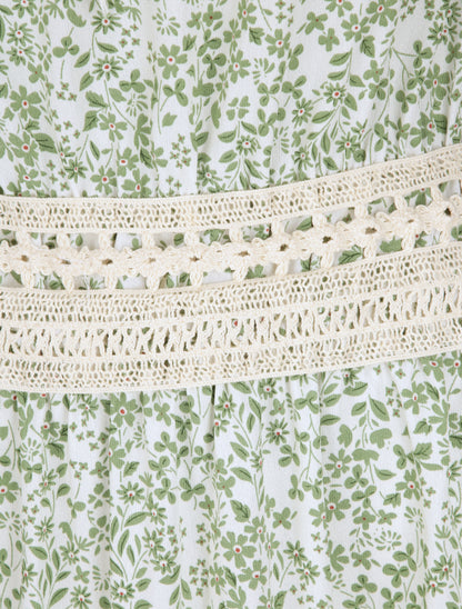 Robe longue à motifs fleuris et taille brodée - Vert d&