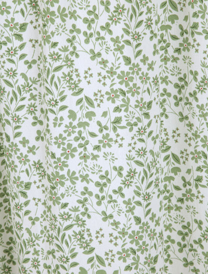 Robe longue à motifs fleuris et taille brodée - Vert d&